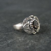 Vintage Smoky Topaz Heart Ring in Sterling Silver Size 8