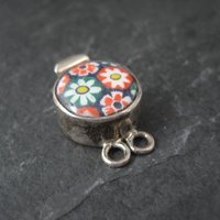Sterling Silver Floral Art Glass Box Clasp