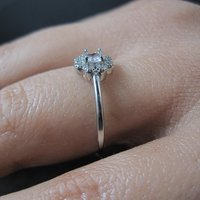 Dainty Rose Quartz Flower Ring Adjustable Size 8 in Sterling Silver