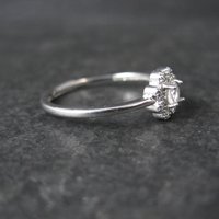 Dainty Rose Quartz Flower Ring Adjustable Size 8 in Sterling Silver