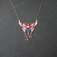 Red White and Blue Enamel Butterfly Necklace Gold Vermeil over Sterling Silver