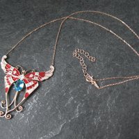 Red White and Blue Enamel Butterfly Necklace Gold Vermeil over Sterling Silver