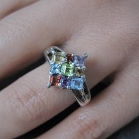 Sterling Silver Multi Gemstone Ring Size 8 New Old Stock Dee Berkley