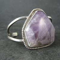 Large 925 Amethyst Cuff Bracelet 6.5" Estate Jewelry