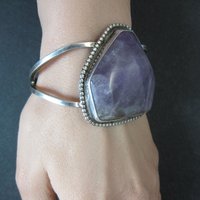 Large 925 Amethyst Cuff Bracelet 6.5" Estate Jewelry