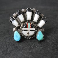 Vintage Southwestern Sterling Silver Inlaid Sunface Ring Size 10