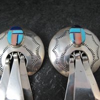 Large Southwestern Sterling Inlay Earrings Turquoise Lapis Spiny Oyster