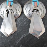 Large Southwestern Sterling Inlay Earrings Turquoise Lapis Spiny Oyster