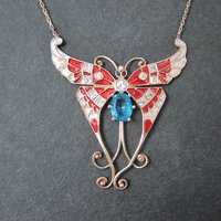 Red White and Blue Enamel Butterfly Necklace Gold Vermeil over Sterling Silver
