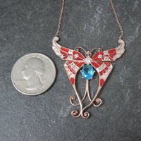 Red White and Blue Enamel Butterfly Necklace Gold Vermeil over Sterling Silver