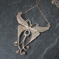 Red White and Blue Enamel Butterfly Necklace Gold Vermeil over Sterling Silver