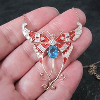 Red White and Blue Enamel Butterfly Necklace Gold Vermeil over Sterling Silver