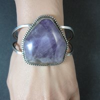 Large 925 Amethyst Cuff Bracelet 6.5" Estate Jewelry