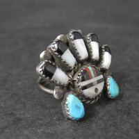 Vintage Southwestern Sterling Silver Inlaid Sunface Ring Size 10