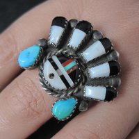 Vintage Southwestern Sterling Silver Inlaid Sunface Ring Size 10
