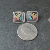 Vintage Southwestern Sterling Inlay Pendant and Earrings Jewelry Set