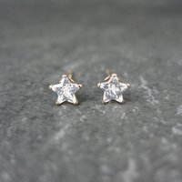 Vintage 4mm Star Cz Stud Earrings 14K Gold Filled New Old Stock