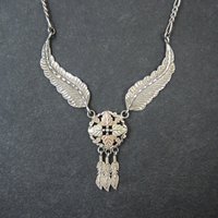 Vintage Black Hills Gold & Silver Feather Necklace Mt Rushmore