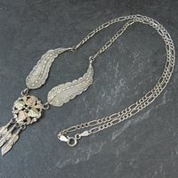 Vintage Black Hills Gold & Silver Feather Necklace Mt Rushmore