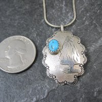 Southwestern Turquoise Arrowhead Pendant Necklace Vintage Sterling Silver