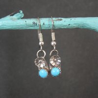 Dainty Southwestern Turquoise Peyote Flower Earrings Sterling Silver