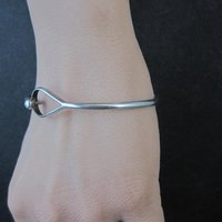 Vintage Sterling Silver Bangle Bracelet Eye & Hook Clasp 7.25"