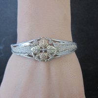 Vintage Mount Rushmore Black Hills Gold & Silver Cuff Bracelet 6"
