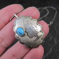Southwestern Turquoise Arrowhead Pendant Necklace Vintage Sterling Silver