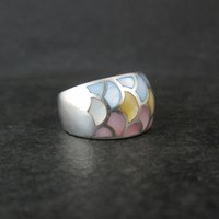Wide Mother of Pearl Sterling Silver Band Ring Size 8 Vintage