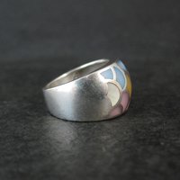Wide Mother of Pearl Sterling Silver Band Ring Size 8 Vintage