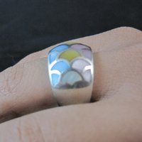 Wide Mother of Pearl Sterling Silver Band Ring Size 8 Vintage