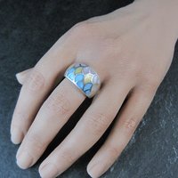 Wide Mother of Pearl Sterling Silver Band Ring Size 8 Vintage