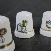 Set of 6 Carousel Horse Thimbles Vintage Porcelain