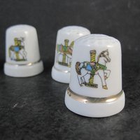 Set of 6 Carousel Horse Thimbles Vintage Porcelain