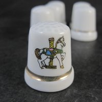 Set of 6 Carousel Horse Thimbles Vintage Porcelain
