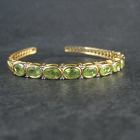 Estate Vermeil Peridot Cuff Bracelet 7" Sterling Silver 14 Carats