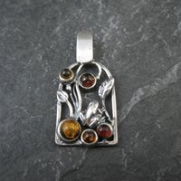 Vintage Sterling Silver Amber Frog Pendant