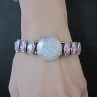 Contemporary Navajo Druzy Pink Tourmaline Cuff Bracelet Ronnie Willie 6.5"