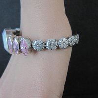 Contemporary Navajo Druzy Pink Tourmaline Cuff Bracelet Ronnie Willie 6.5"