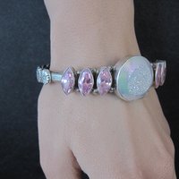 Contemporary Navajo Druzy Pink Tourmaline Cuff Bracelet Ronnie Willie 6.5"