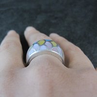 Wide Mother of Pearl Sterling Silver Band Ring Size 8 Vintage