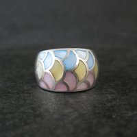 Wide Mother of Pearl Sterling Silver Band Ring Size 8 Vintage