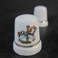 Set of 6 Carousel Horse Thimbles Vintage Porcelain