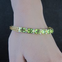 Estate Vermeil Peridot Cuff Bracelet 7" Sterling Silver 14 Carats