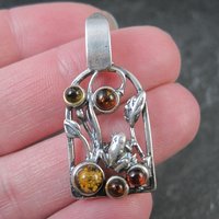 Vintage Sterling Silver Amber Frog Pendant