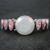 Contemporary Navajo Druzy Pink Tourmaline Cuff Bracelet Ronnie Willie 6.5"