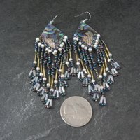 Long Vintage Abalone Beaded Earrings 1980s