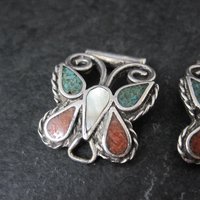 Vintage Inlaid Butterfly Watch Tips Sterling Silver Southwestern