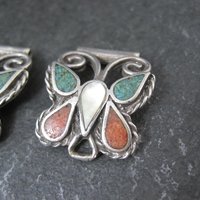 Vintage Inlaid Butterfly Watch Tips Sterling Silver Southwestern