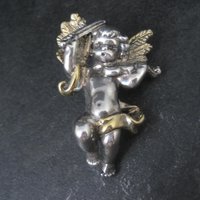 Vintage Bat-Ami Sterling Silver and Gold Vermeil Cherub Angel Pin Pendant